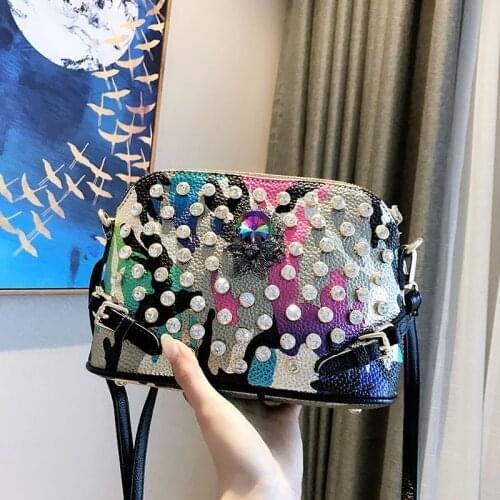 Crossbody Brand Famous Diamond Bag Women New Leopard Printed Shell Bags OL Style Rhinestone Casual Small Bags Shoulder