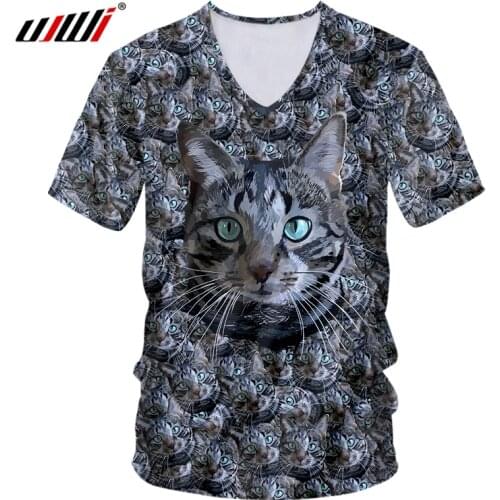 UJWI V Neck Tshirt For Women/Mens Cool Print Black Cats cute 3D T-shirt Unisex Hiphop Streetwear Punk Style Fitness T Shirt
