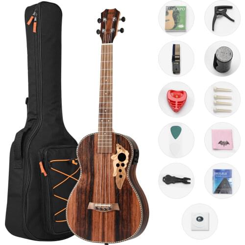 30 Inch All Blackwood Baritone Acoustic Electric Left Hand Ukulele With Truss Rod with EQ with Gig Bag,Strap,Nylon String