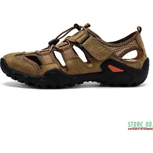 Outdoor Hiking Shoes Waterproof Men Summer Hiking Sandals Genuine Leather Mountain Trekking Sports Sneakers Anti-skid Auqa Shoes