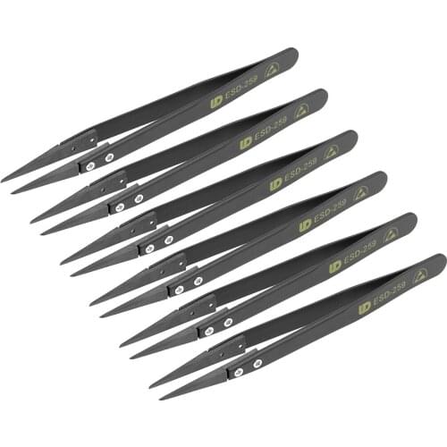 Uxcell ESD-259 Precision Anti-Static Tweezers, Stainless Steel Straight Pointed Tweezers for Craft Jewelry Electronics, 6 Pcs
