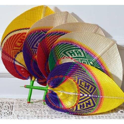 50PCS New Fashion Chinese style handmade Straw Fan Hand-woven palm leaf Hand fan Summer cooling Mosquito repellent Hand Fans SN
