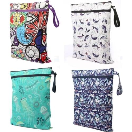 Baby Boys Girls Double Zipper Cute Waterproof Travel Bag Baby Stroller Bag Diaper Wet Storage Bag