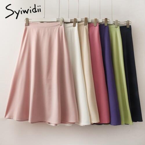 Syiwidii Elastic High Waist Skirt Women Mid-Calf Casual A-Line Solid White Black 2021 Spring Summer Korean Fashion New Skirts