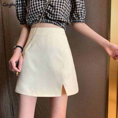 Skirts Women Side-slit Solid High Waist Summer All-match Trendy Females Streetwear A-line Comfortable Casual Simple Korean Chic