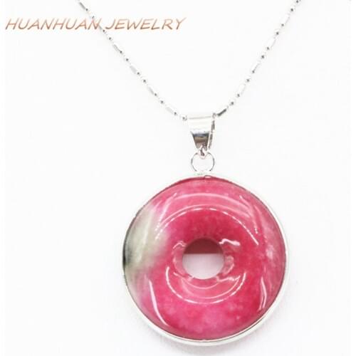 26mm Flat Round Coin Circle Shape Stone Pendant Stainless Steel Chain Red Jades Charms Pendants For Women Fashion Jewelry B3326