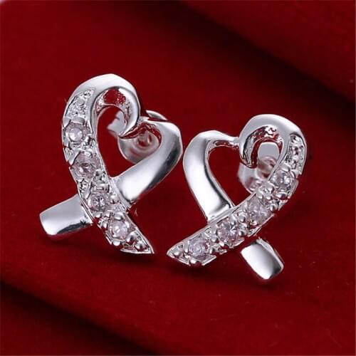 DOTEFFIL 925 Sterling Silver Heart AAA Zircon Stud Earrings For Woman Wedding Engagement Fashion Party Charm Jewelry