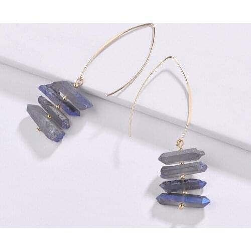 BOROSA Handmade Crystal Cluster Dangle Earrings Fashion Gold Crystal Quartz Point Long Statement Earrings for Women WX1717