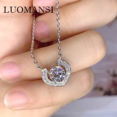 Luomansi Real 1CT 6.5MM Moissanite Retro Necklace Passed Diamond Test S925 Sterling Silver Womens Wedding Party Fine Jewelry