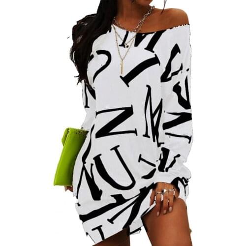 Women Dress Casual Dress Letters Print Loose Streetwear Long Sleeve O Neck Dress Long Sleeve O Neck Letters Dress платье летнее
