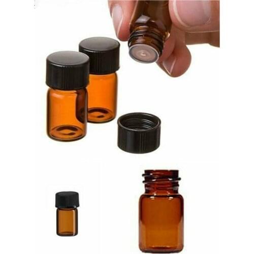 1ml mini essential oil bottle with brown reductant and bottle cap, refillable bottle, glass bottle, cosmetic container 20PCS