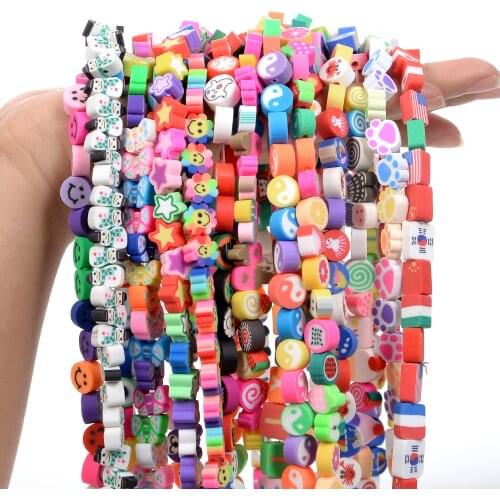 10mm 30Pcs Fruit Animal Smile Mixed Color Beads Resin Polymer Loose Space Clay Beads For Jewelry Making DIY Bracelet Accessories
