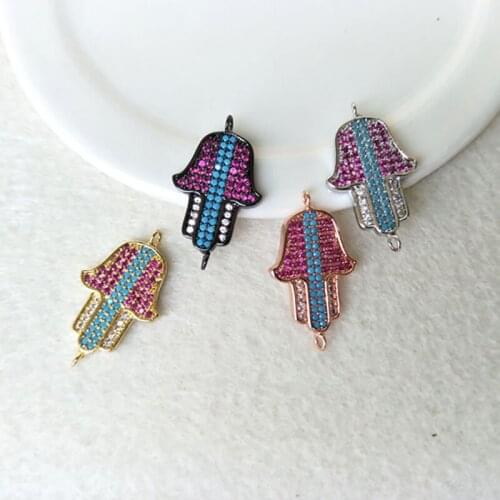 10Pcs Tiny CZ crystal Hamsa Hand Connector CZ zircon Micro pave Pendant Charm Jewelry Finding DIY Bracelet necklace making C118