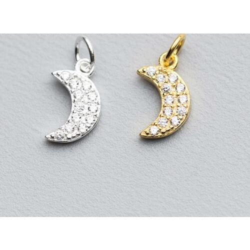 100% 925 Sterling Silver AAA Zircon Moon Dangle Charms Fancy Craft Gold Silver Color Women Bracelets Pendants DIY Jewelry Make