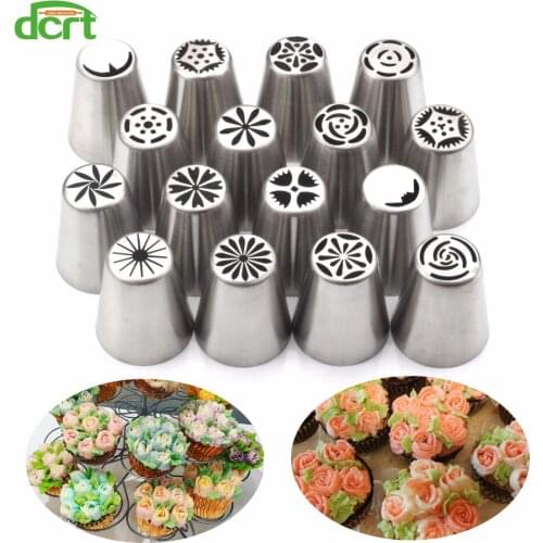 16 Pcs/Lot Stainless Steel Pastry Nozzles Cake Decorating Tools,Russian Icing Piping Nozzles for Cream Puff Cupcake