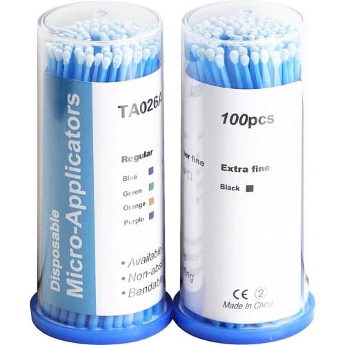 200Pcs Disposable Cotton Swab Regular Dental Brush Blue Stick Micro Applicator Brush Eyelashes Extension Mascara Makeup Tools