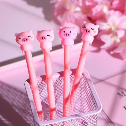 4Pcs/lot Cartoon Cute Pig Gel Pen Black Writting Pens Canetas Material Escolar Staitonery Paperlaria Office School Supplies