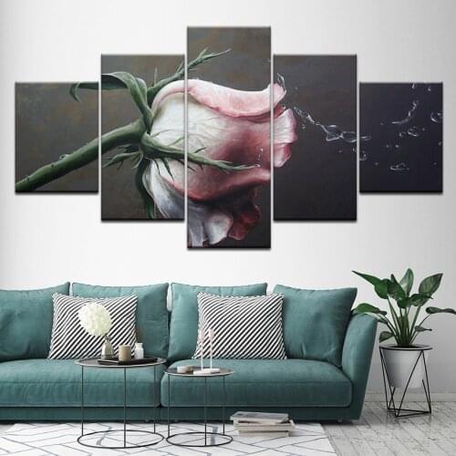 5 Pieces Abstract Watercolor Rose Flower Canvas painting Sofa background mural Wall Art Picture Bedroom living room Home Decor