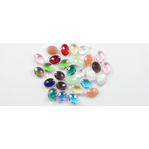 50PCS-100pcs Luxury Gold Pleted Faceted Egg Shape Crystal Glass Quartz pendants ,Mix Color Bezel Quartz Gem Glass fit Necklace