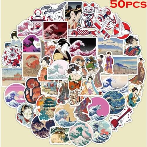 50PCS Cartoon Ukiyoe series Stickers Waterproof PVC Decal for Laptop Helmet Bicycle Luggage Guitar Phone Case