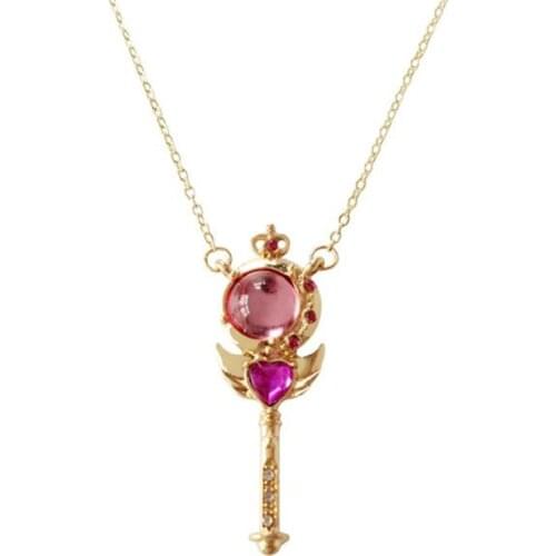 Anime Sailor Moon Loving Wand Crystal cosplay Pendant Necklace Girl accessories Cute props A658