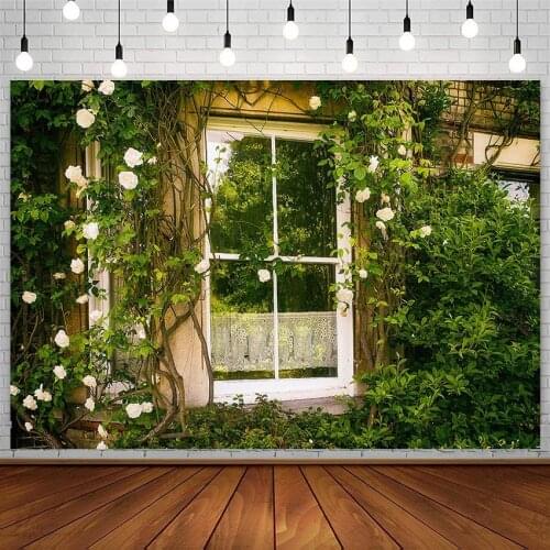 Avezano Spring Wedding Custom Backdrop Window Green Leaves Flower Floral Background Photography Studio Photocall Photozone Decor