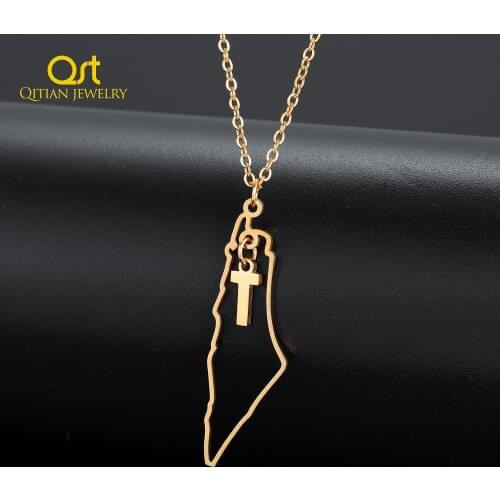 Palestine Map Customized Initial Letter Pendant Chain Necklaces Palestine Maps Gold Stainless Steel Jewelry For Women&Men Gift