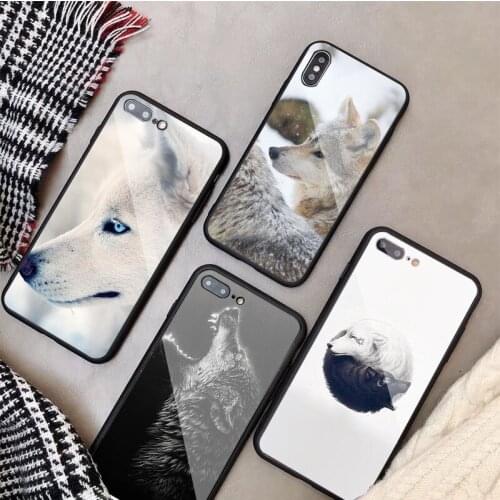 Animal Wolf Tempered Glass Phone Case For iphone 12 11 Pro Max 5 6 7 8 PLUS X XS XR XSMax Shell
