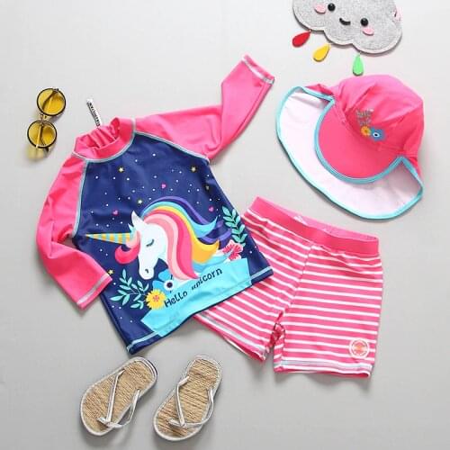 3pcs/set Girls Swimsuit 2019 Unicorn Girls Swimwear For Children Unicorn Bathing Suit Swimwear With Hat CZ992