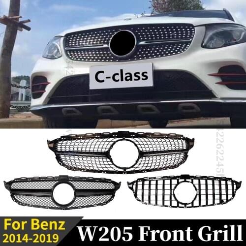 For Mercedes Benz C Class W205 Front Grill 2014-2019 C180 C200 C260 C300 L Diamond GT AMG Style W205 Front Bumper Sport Grilles