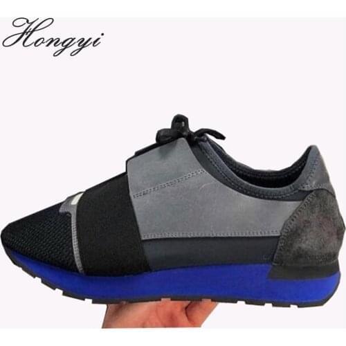 Hongyi New Lovers Casual Shoes Man Breathable Mesh Patched Mixed Colors Lace-up Cut Race Trainer Runner Shoes Big size 46