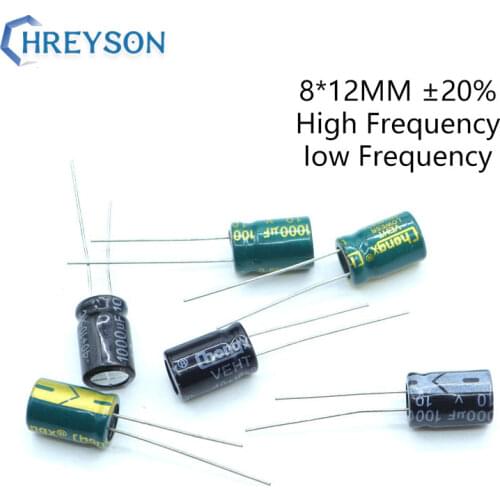 20Pcs 8*12 High Frequency Low ESR Aluminum Electrolytic Capacitor Kit 16V 25V 450V 1UF 100UF 47UF 22UF Full Values Assorted Sets