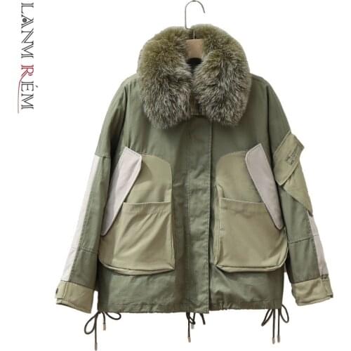 LANMREM womens detachable liner white duck down zipper winter clothing real fur collar drawstring down jackets 2A915