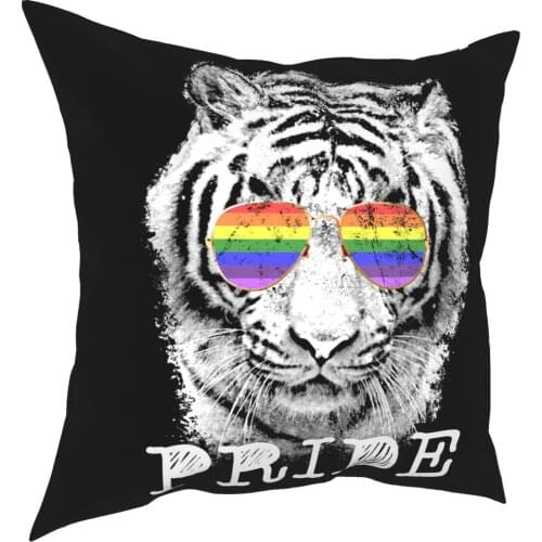 LGBT Tiger Rainbow Glasses Gay Pride Pillow Cover Home Decorative Cushions Throw Pillow for Sofa Polyester Double-sided Printing