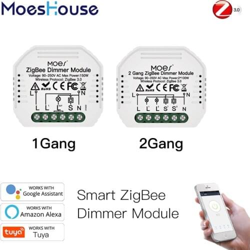 MoesHouse Mini DIY Tuya ZigBee Smart 1/2 gang Light Dimmer Switch Module Hub Smart Life App Alexa Google Home Voice Control