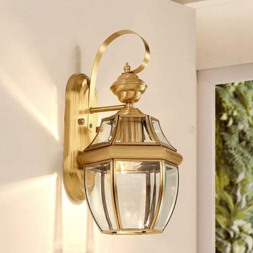 Full copper gold colour Wall lamps Outdoor Bright Warm yellow Wall light For Bedside Livingroom Stair lamp decoration 220V