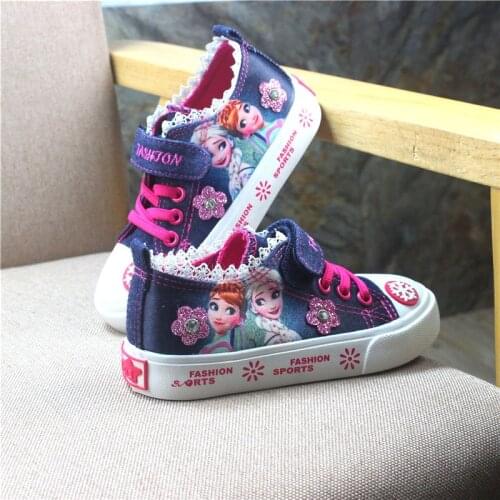 2019 New Girls Shoes for Kids Fashion Elsa Anna Kids Shoes Ice Snow Queen Casual Denim Canvas Children Shoe Girl Sneakers