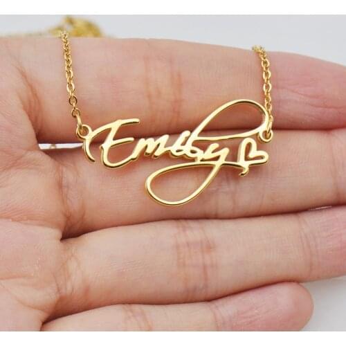 Charming Cursive Name Heart Necklace Pendant Stainless Steel Gold Color Custom Name Necklace Personalized Jewelry Party Gifts
