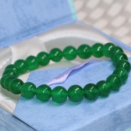 Original design hot sale fashion 8mm round beads green Malaysia chalcedony stone jades strand bracelets jewelry 7.5inch B2175