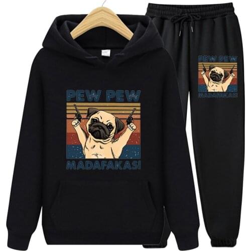 Autumn Winter 2 Piece Set Tracksuit Pew Pew Madafakas Print Womens Long Sleeve Sweatshirt Hoodies And Casual Fashion Long Pants