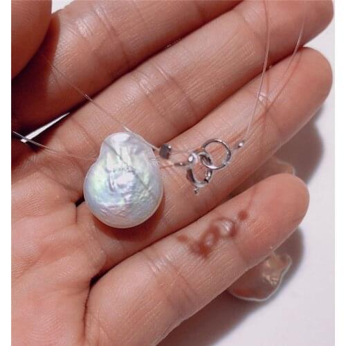 New Natural Irregular White keshi Pearl Transparent Necklace Tibetan Silver clasp 40CM