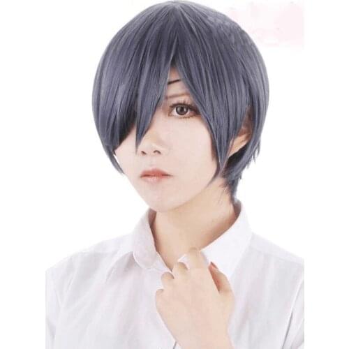 Anime Black Butler Kuroshitsuji Ciel Phantomhive Wigs Grey Blue Heat Resistant Synthetic Hair Cosplay Wig + Black Eyepatch