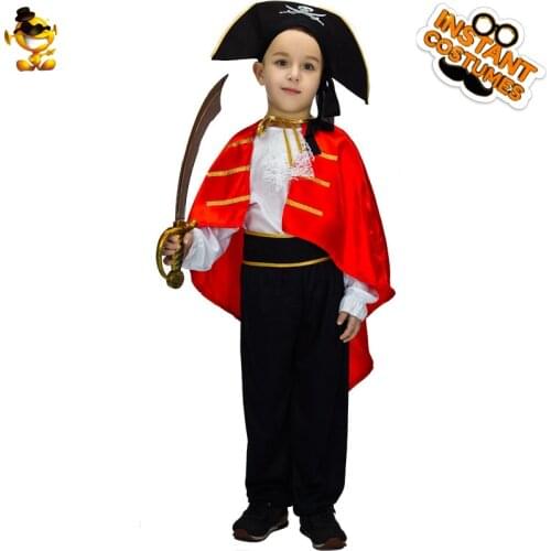 Little Boys Pirate Costumes with Red Cape Kids Noble Viking Pirate Sets for Halloween Costume Carnival Party Fancy Dress