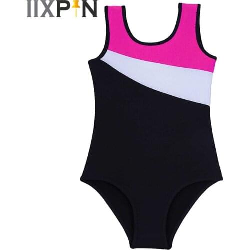 Professional Ballet Leotards For Girls Kids Dance Wear Sleeveless Color Block Gymnastics Leotard Bodysuit For Dancing Practice