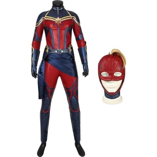 Halloween Superheroine Captain Carol Danvers Battle Cosplay Costume Adult Women Outfit Party Full Props With Boots