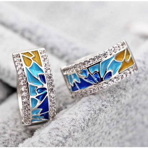 2019 Vintage Women Jewelry Hoop Earrings Bohemian Vacation Style Geometric Mosaic Gold Hoops Circle Gold Earrings OBS1143