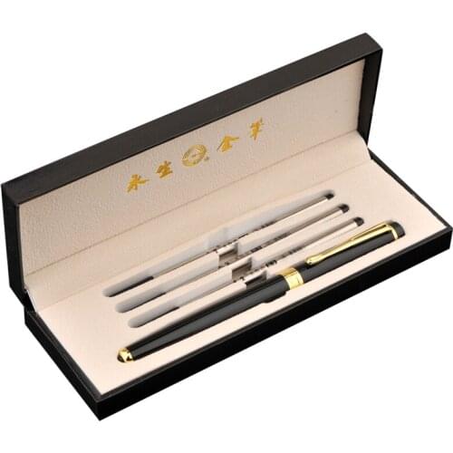 Wingsung 9131 Metal Rollerball Pen with 3pcs Refill 0.5mm Black Ink Fine Point Office Pens Business Gift Stationery with Case