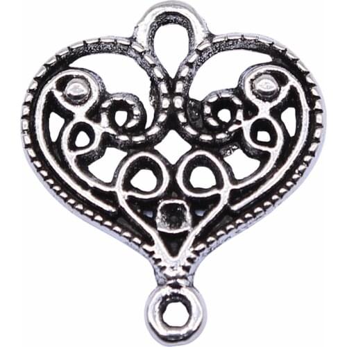 WYSIWYG 20pcs 20x17mm Antique Silver Color Heart Connector Charms For Jewelry Making DIY Jewelry Findings
