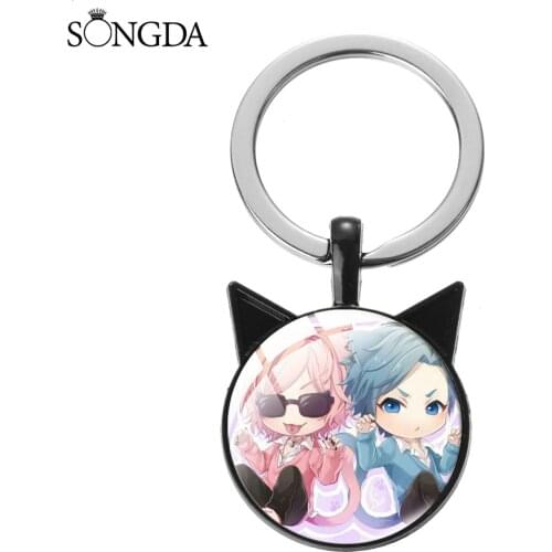 Japanese Anime Yarichin Club Keychain Cat Ear Art Photo Glass Pendant Key Chain Ring Holder For Fans Men Jewelry Gifts Key Ring