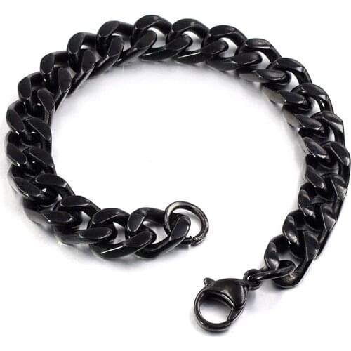 Dolaime punk link jewelry stainless steel black color cut chains lobster bracelet for men 21cm 8mm GB013